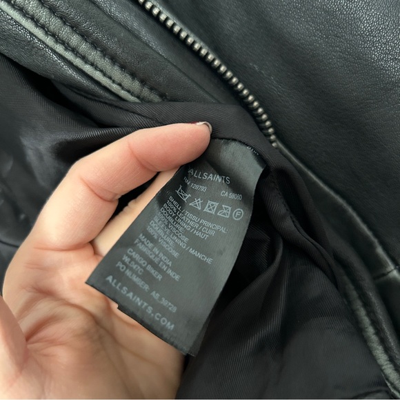 AllSaints cargo distressed leather moto jacket black 4 - Picture 10 of 13
